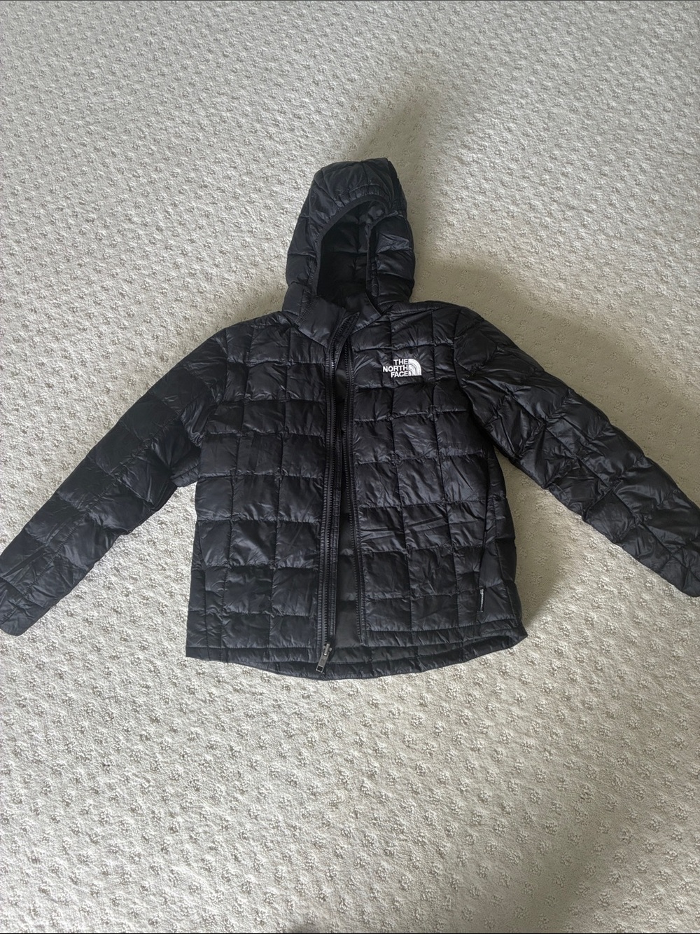 Kids North Face Black Quilted Hooded Puffer Coat- Youth M